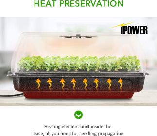 iPower Heating Seed Starter Germination Kit Seedling Propagation Tray with Heater and 5in Vented Humidity Dome; 1-Pack; Black&Transparent