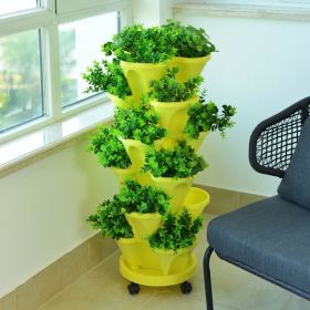 Balcony 6-layer Three-dimensional Basin Combination Plastic Flowerpot (Option: Yellow-Large)