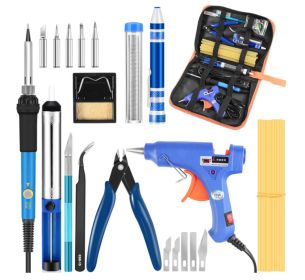 Adjustable temperature soldering iron set Engraving hot flower soldering iron soldering tool (Option: Blue-EU 220V)