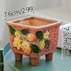 Square Creative Cute Cartoon Ceramic Succulent Pot (Option: Orange-C)