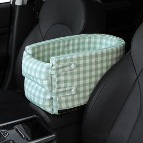 Portable Pet Dog Car Seat Central Control Nonslip Dog Carriers Safe Car Armrest Box Booster Kennel Bed For Small Pets Travel (Option: Small grid green white)