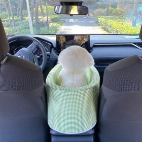 Portable Pet Dog Car Seat Central Control Nonslip Dog Carriers Safe Car Armrest Box Booster Kennel Bed For Small Pets Travel (Option: Lattice Fruit Green)