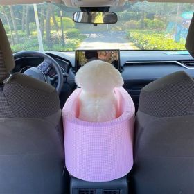 Portable Pet Dog Car Seat Central Control Nonslip Dog Carriers Safe Car Armrest Box Booster Kennel Bed For Small Pets Travel (Option: Plaid pink)