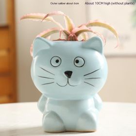 Succulent Flower Pot Ceramic Breathable Stoneware (Option: Lucky Cat Blue Single)