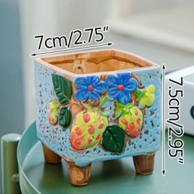 Square Creative Cute Cartoon Ceramic Succulent Pot (Option: Blue-D)