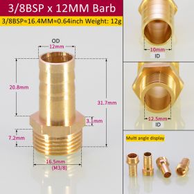 Brass Pipe Fitting Hose Barb Tail BSP Male Pagoda Gas Connector Joint Copper Coupler Adapter (Option: 3BSP-12mm)