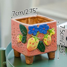 Square Creative Cute Cartoon Ceramic Succulent Pot (Option: Orange-D)