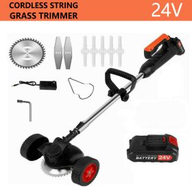 24V Lithium Electric Lawn Mower With Wheels Foreign Trade Exclusive For Cross-border Grass Trimmer Household Weeding Machine (Option: Black-One battery one charge-US)