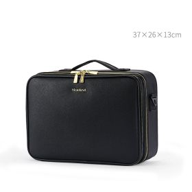 Large Capacity Leather Cosmetic Bag Portable Makeup Artist Makeup Storage Bag (Option: Medium Black)