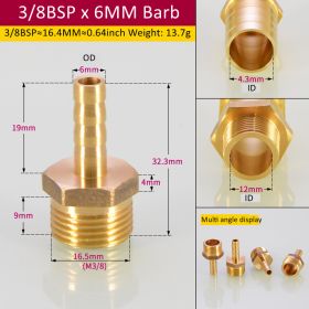 Brass Pipe Fitting Hose Barb Tail BSP Male Pagoda Gas Connector Joint Copper Coupler Adapter (Option: 3BSP-6mm)