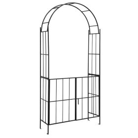 Garden Arch Arbor Trellis with Gate Patio Plant Stand Archway (Color: Black)