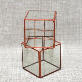 Vintage Glass Succulent Flower Pot Furnishings (Option: Mesh Tin Red Copper-8x8x19cm)