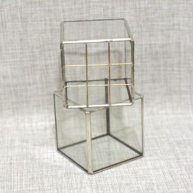 Vintage Glass Succulent Flower Pot Furnishings (Option: Mesh Tin Silver-10x10x25cm)